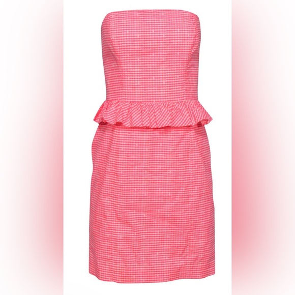 Lily Pulitzer Lowe strapless peplum dress size 6 strapless hot pink like new - Picture 7 of 12